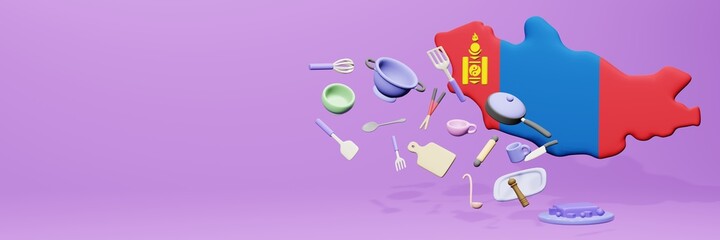3d rendering of kitchen utensils usage in Mongolia for data display
