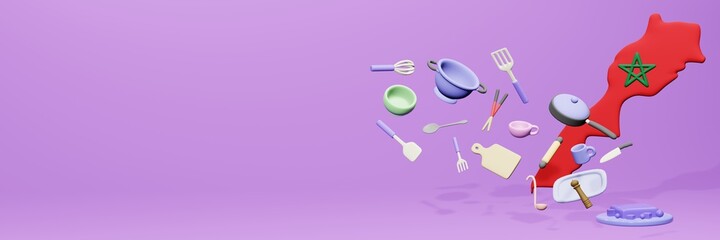 3d rendering of kitchen utensils usage in Morocco for data display