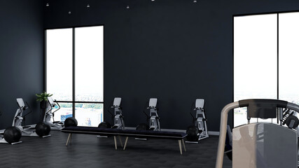 modern gym 3d interior design for gym or sport logo mockup