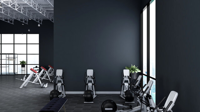 modern gym 3d interior design for gym or sport logo mockup
