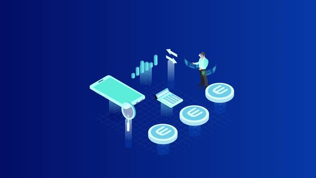 Businessman trade Enjin cryptocurrency in metaverse