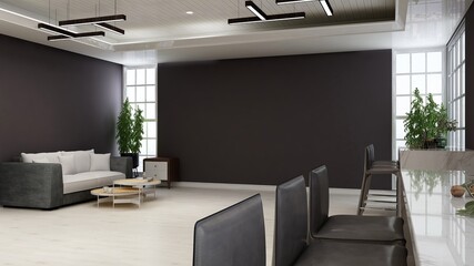 cafe bar 3d interior design for company wall logo mockup