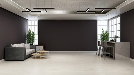 cafe bar 3d interior design for company wall logo mockup