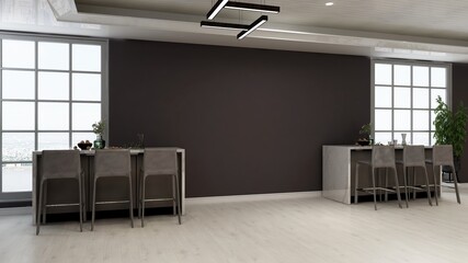 cafe bar 3d interior design for company wall logo mockup