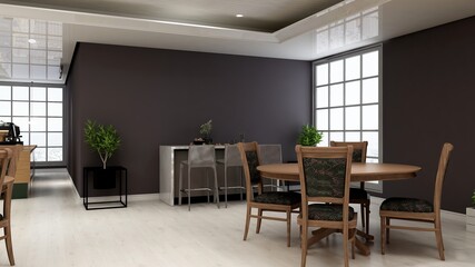 Naklejka na ściany i meble luxury restaurant 3d design interior for wall mockup
