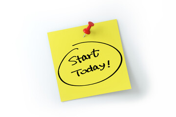 start today written on yellow sticker note over white background
