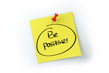 Be positive written on yellow sticker note over white background