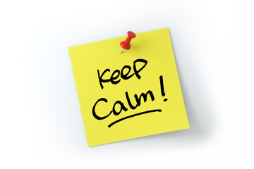 keep calm written on yellow sticker note over white background