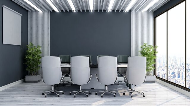 blank wall in luxury office meeting room 3d render interior design