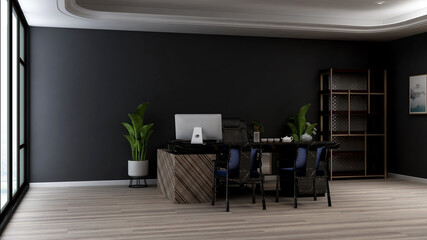 3d office minimalist room with wooden design interior