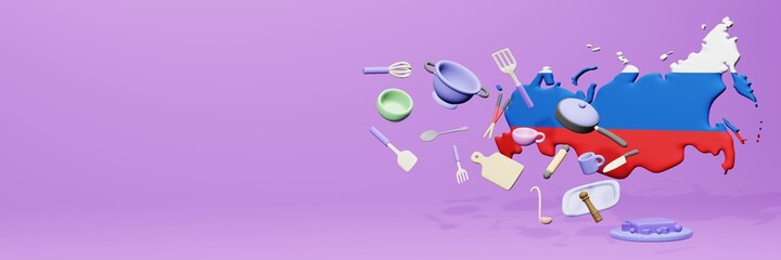 3d rendering of kitchen utensils usage in Russia for data display