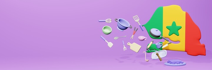3d rendering of kitchen utensils usage in Senegal for data display


