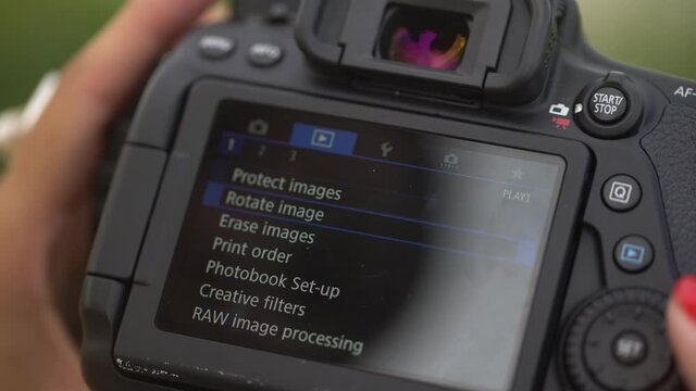 Digital camera menu buttons close view in low focus. High quality 4k footage