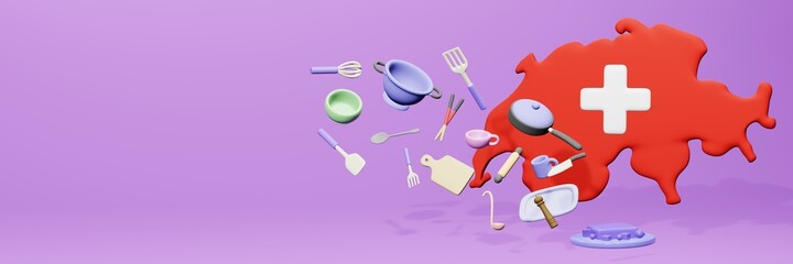 3d rendering of kitchen utensils usage in Switzerland for data display

