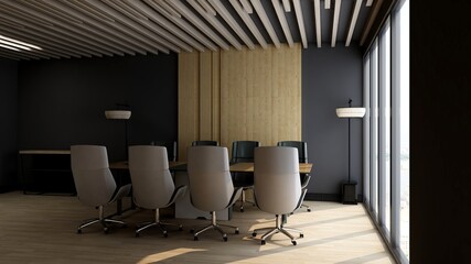 modern wooden office meeting room for company logo mockup