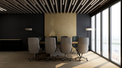 modern wooden office meeting room for company logo mockup