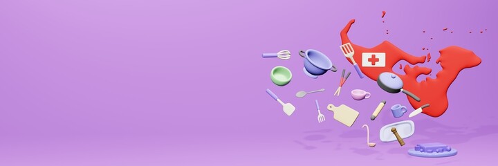 3d rendering of kitchen utensils usage in Tonga for data display


