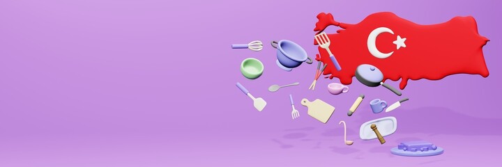 3d rendering of kitchen utensils usage in Turkey for data display

