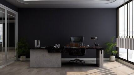 Naklejka na ściany i meble modern business office manager room with 3d design interior for company wall logo mockup