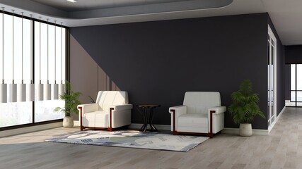 modern office lobby waiting room 3d render interior with sofa for logo mockup