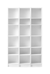 Empty shelf unit on white background