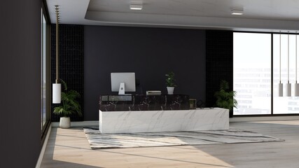 Fototapeta na wymiar Luxury office receptionist 3d render for company wall logo mockup