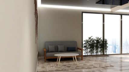 modern office lobby waiting room 3d render interior with sofa for logo mockup