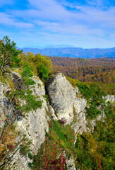 Eagle rocks on the background of the Caucasus mountains.