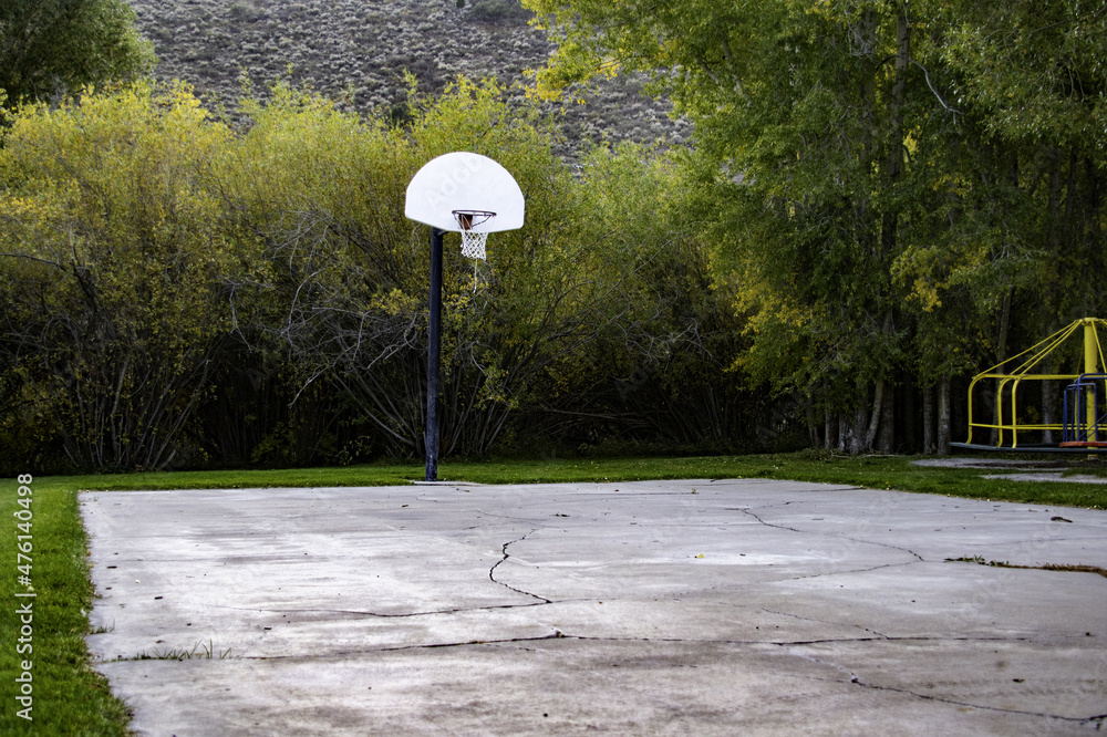 Canvas Prints Basketball court near the playground surrounded by trees