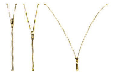 Set with metal zippers on white background © New Africa