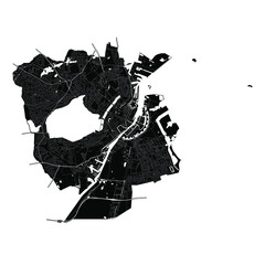 Kopenhagen, Denmark, Black and White high resolution vector map
