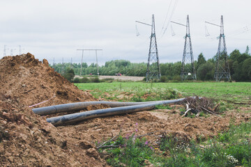 Installation For Sewage, laying drainage pipes into the ground