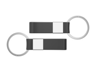 Blank keychain mock up on isolated white background for branding, 3d render illustration. - obrazy, fototapety, plakaty