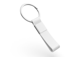 Blank keychain mock up on isolated white background for branding, 3d render illustration.