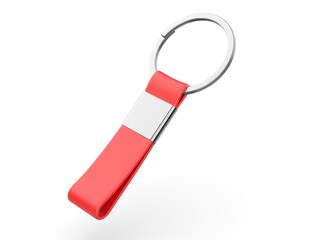 Blank keychain mock up on isolated white background for branding, 3d render illustration.