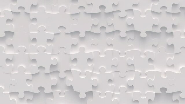 Jigsaw puzzle ivory motion background. Random moving mosaic, seamless loop animation