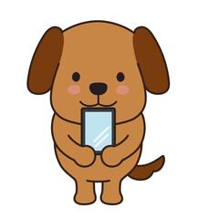 Dog with a smartphone. Vector illustration isolated on a white background.
