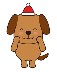 Obraz na płótnie Canvas Dog wearing a Santa hat happily. Vector illustration isolated on a white background.
