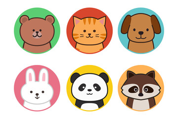 Set of animal icon for SNS profile. Vector illustration isolated on a white background.