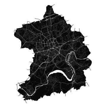 Essen, North Rhine-Westphalia, Germany, Germany, Black and White high resolution vector map
