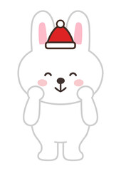 Rabbit wearing a Santa hat. Vector illustration isolated on a white background.