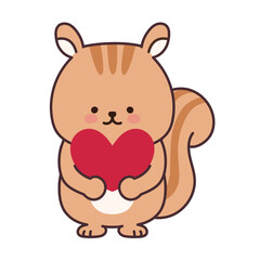 Squirrel with a love heart. Vector illustration isolated on a white background.