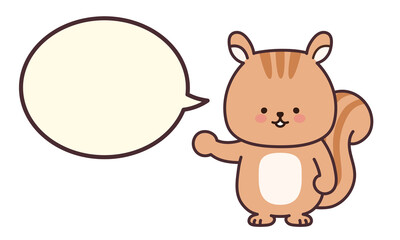 Obraz na płótnie Canvas Squirrel talking to someone with a speech bubble. Vector illustration isolated on a white background.