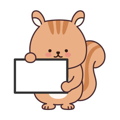Squirrel with a blank sign. Vector illustration isolated on a white background.
