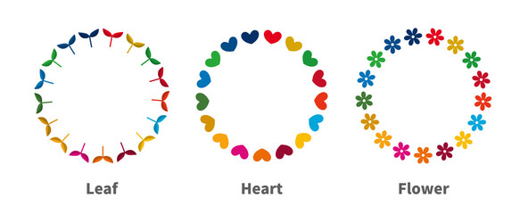 Set of various-shaped icons inspired by SDGs. Vector illustration isolated on white background.