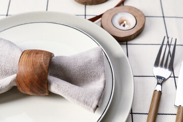 Beautiful table setting for wedding ceremony in restaurant