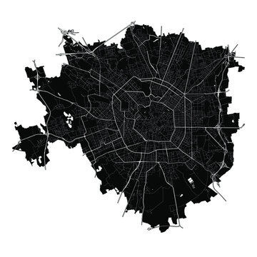 Milan, Italy, Black and White high resolution vector map