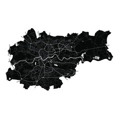 Kraków, Poland, Black and White high resolution vector map - obrazy, fototapety, plakaty