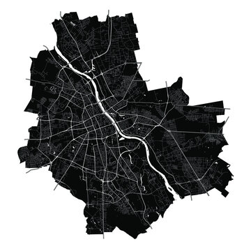Warsaw, Poland, Black and White high resolution vector map