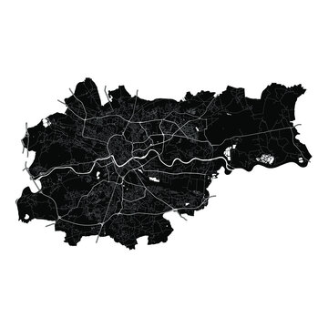 Kraków, Poland, Black and White high resolution vector map